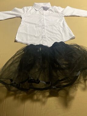 Kids White Button-Up Shirt and Black Tulle Skirt Matching Set